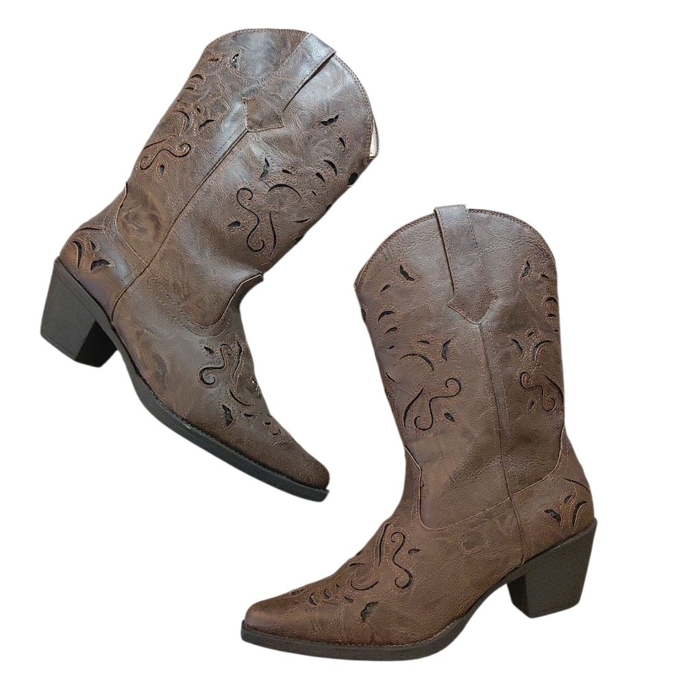 Roper Glitter Chloe Snip Toe Western Boot Women's Brown Cowboy Boot Size 9.5